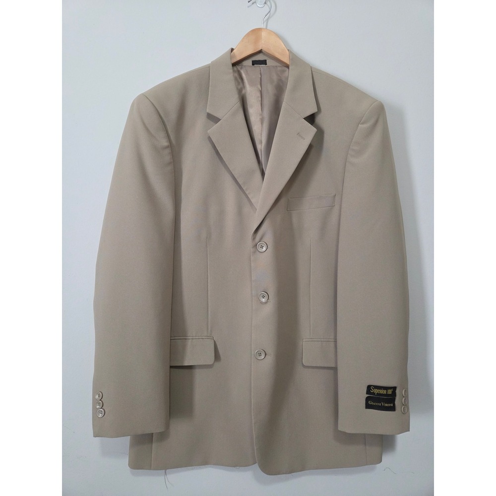 Gianni Vironi Mens Tan Beige 3 Button Blazer Sport Coat Jacket 42R Classic Fit